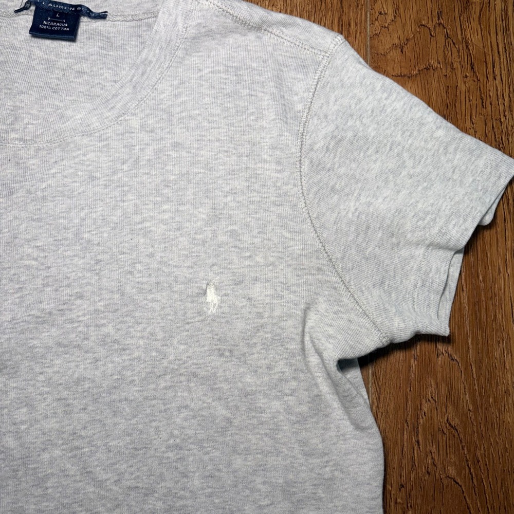 Y2K Ralph Lauren Sport Womens Gray Heather 100% Cotton Crew Neck T-Shirt Size L - Picture 2 of 7